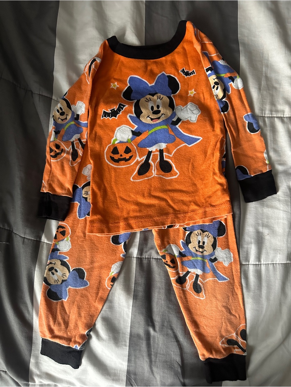 Disney Orange Minnie Mouse Halloween Pajama Set with Blue Costume Accents